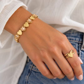 Verstelbare Ring Hart Goud - Double Layer | Stainless Steel