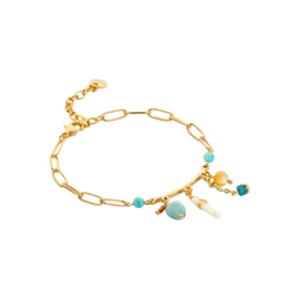 Biba armband goudkleurig met natuursteen en bedels