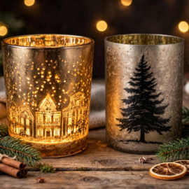 Ruby Gold Waxinelichthouder X-mas Tree 10 x 13 cm - Goud met magisch lichteffect