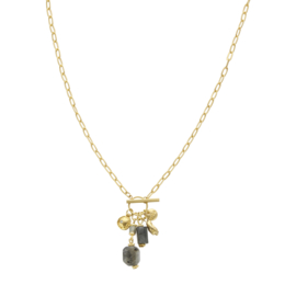 Biba ketting goudkleurig met grijze natuursteen