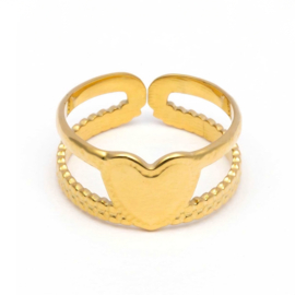 Verstelbare Ring Hart Goud - Double Layer | Stainless Steel