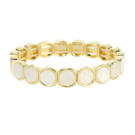 Armband Stefanie Naturel - Goudkleurige Elastische Armband met Parelmoer