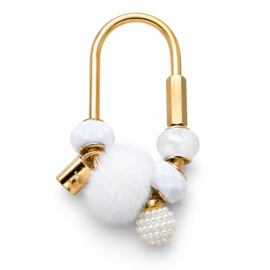 Luxe Tashanger / Bag Charm Goud met Witte Parels & Pompom - 7,5 cm
