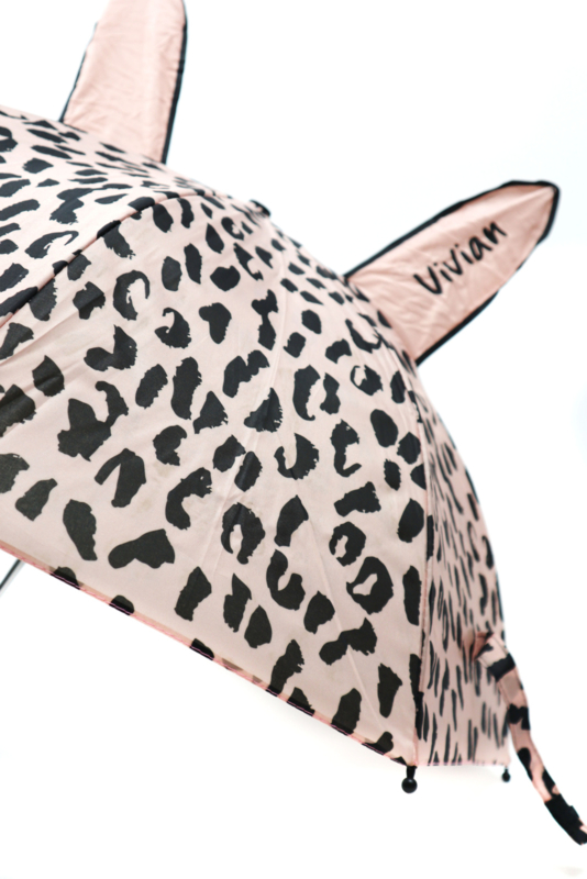 Umbrella Pink leopard met naam Vivian