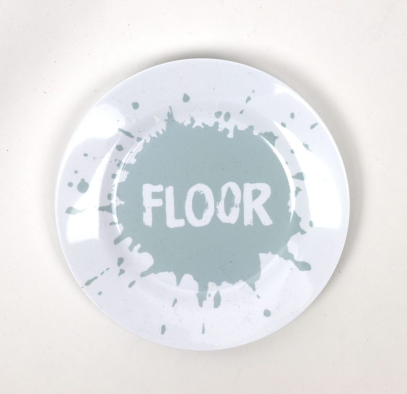 Splatter plate met naam Floor