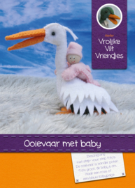 Ooievaar met baby roze-blauw