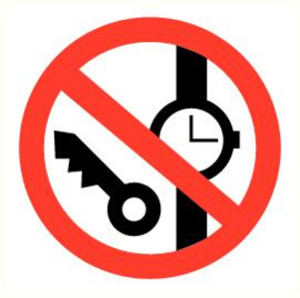 Horloge/sleutel verboden 300 mm rond kunststof PP