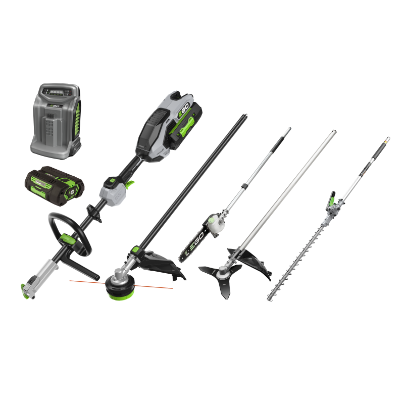 EGO MULTITOOL KIT MHBC1204EE met gratis 5.0 Ah Accu t.w.v €279.- en een EGO Accu buxus- en grasschaar CHT2001E t.w.v €99.-