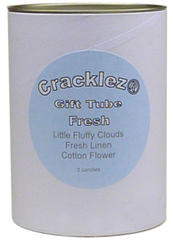 Cracklez® Geschenkset Fresh met 3 knetter houtlont geurkaarsen: cotton flower, fresh linen en little fluffy clouds
