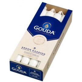 Gouda  Kroonkaarsen  240/24 Satijn Wit ( 8 stuks)