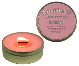 Cracklez® Knetterende Houten Lont Geur Kaars in blik Flamingos. Ambient. Roze.