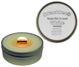 Cracklez® Knetter Houten Lont Kaars in blik White. Geurloos. Wit.