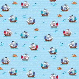 Pirate Galleons Light Blue  - 2433B3