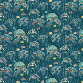 Under the Sea Turtles Swim Dark Teal - 16530/85