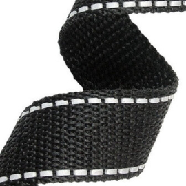 Tassenband 25 mm zwart met reflectie