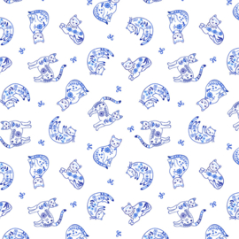 Chateau Meow Purrcelain Cats White & Blue - 5534/41
