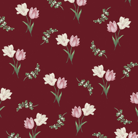 Evelyn's Etched Tulips Toss Claret - 13134/20