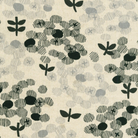 Cotton Flax Prints - Natural /Black Flowers