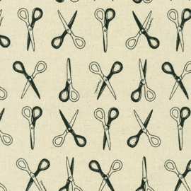 Cotton Flax Prints - Natural /Black Scissors