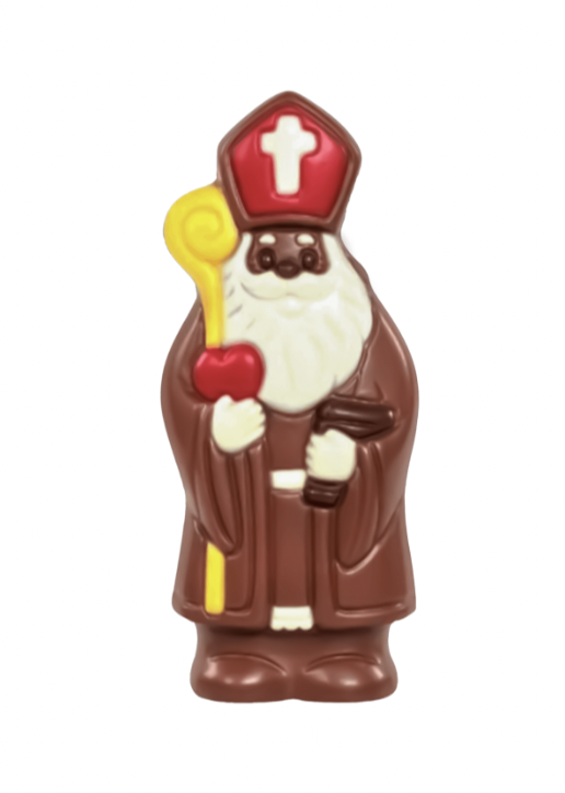 Lachende Sint deco rood/geel melk 20cm 150g
