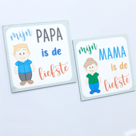 Magneet voor mama of papa (7 x7 cm)
