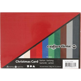 Karton in Kerst kleuren - A4 - 180 gr - 30 vellen