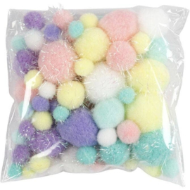 PomPoms in Pastel kleuren met Glitters | 15-40 mm