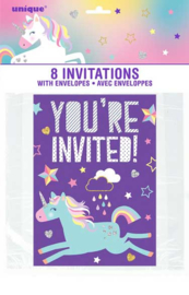 Eenhoorn Happy Birthday - 8 uitnodigingen incl. envelop