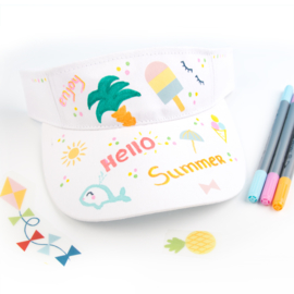 Knutsel idee - Zonneklepjes versieren met textielstiften en Rub-on stickers