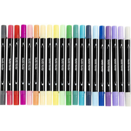 20 Textielstiften met dubbele punt - lijndikte 2,3 en 3,6 mm - Pastel
