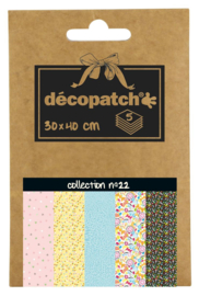 Decopatch Pocket nr 22 | 5 vellen decoupage papier van 30 x 40 cm