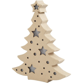 Papier-Mache Kerstboom - draadloze verlichting - 27 cm