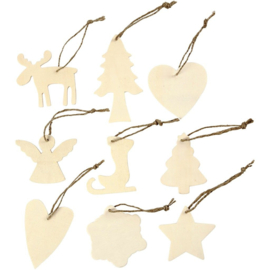 Kerst Ornamenten van Hout - 7/8 cm - 72 st