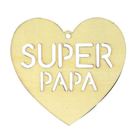 Houten Hart Super Papa - 15 x 16 cm