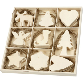 Kerst Ornamenten van Hout - 7/8 cm - 72 st