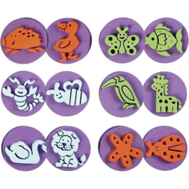 Dieren Stempels van Foam - 7,5 cm - 6 st - 12 motieven