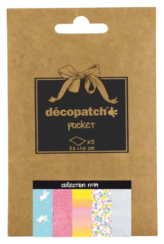 Decopatch Pocket nr 19 | 5 vellen decoupage papier van 30 x 40 cm | Thema Eenhoorn