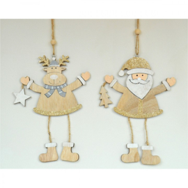 Houten hanger eland of kerstman 16,5 cm