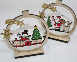 Mooie houten bal 12,5x12x3cm op brede houten standaard,