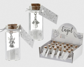 Engel in een wenspotje, 4 assorti. 5 cm, glas met sneeuw