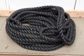 Dik touw 2,5cm, 20mtr met lus en sleeve, zwart