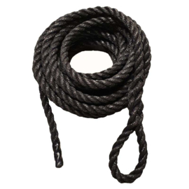 Lang touw 3cm dik, van 10 tot 50mtr, met lus, zwart
