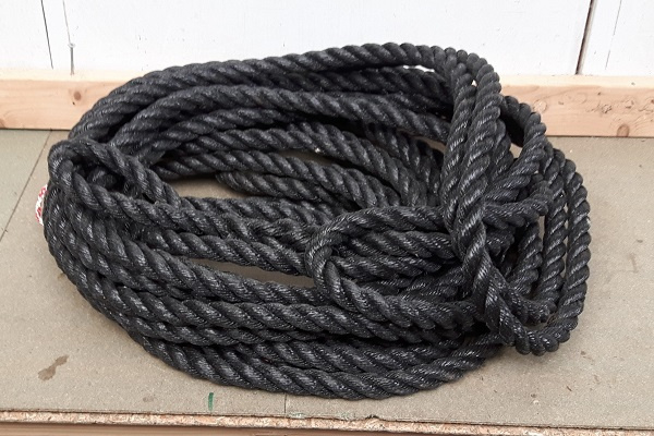 Dik touw 3cm, 15mtr met lus en sleeve, zwart