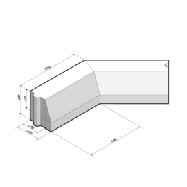 Trottoirband 13/15x25 Hoekstuk R=135 inwendig