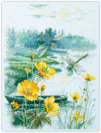 Libelle en boterbloemen