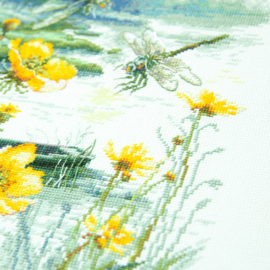 Libelle en boterbloemen