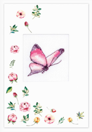 Borduurkaart - Roze Vlinder