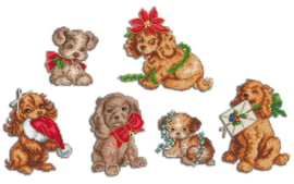 Borduurpatroon voor Kerst Spanielpuppies