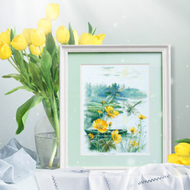 Libelle en boterbloemen