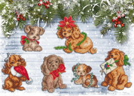 Borduurpatroon voor Kerst Spanielpuppies